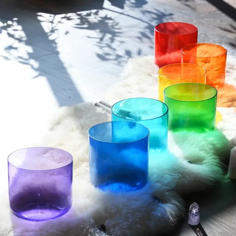 STAR LIN KUP 7pcs Alchemy Clear Quartz Crystal Singing Bowls Set 6 Inch 5pcs 7 Inch 2pcs Colored Sound Healing with Bags