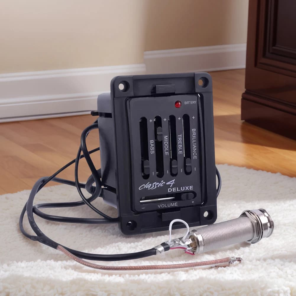 Pickup per Chitarra Acustica a 4 Bande con Controllo del Volume, Preamplificatore, Equalizzatore e Accordatore