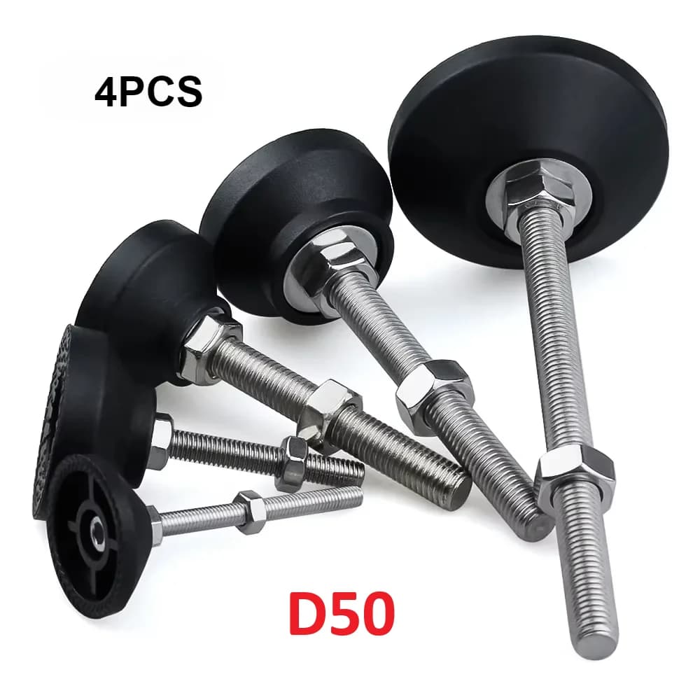 4 Pz/lotto Tornio Regolabile Gamba Diametro 50mm Tipo di Filettatura Piedini di Livellamento Regolabili Base Girevole Gambe Articoliche M8/M10/M12 Mobili