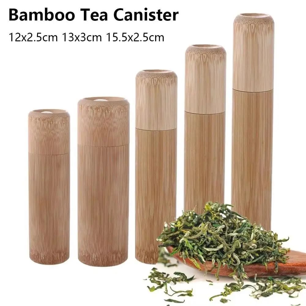 1Pcs Natural Bamboo Bamboo Tea Canister With Lid Round Design Spice Container Jar Primary Color Tea Storage Box