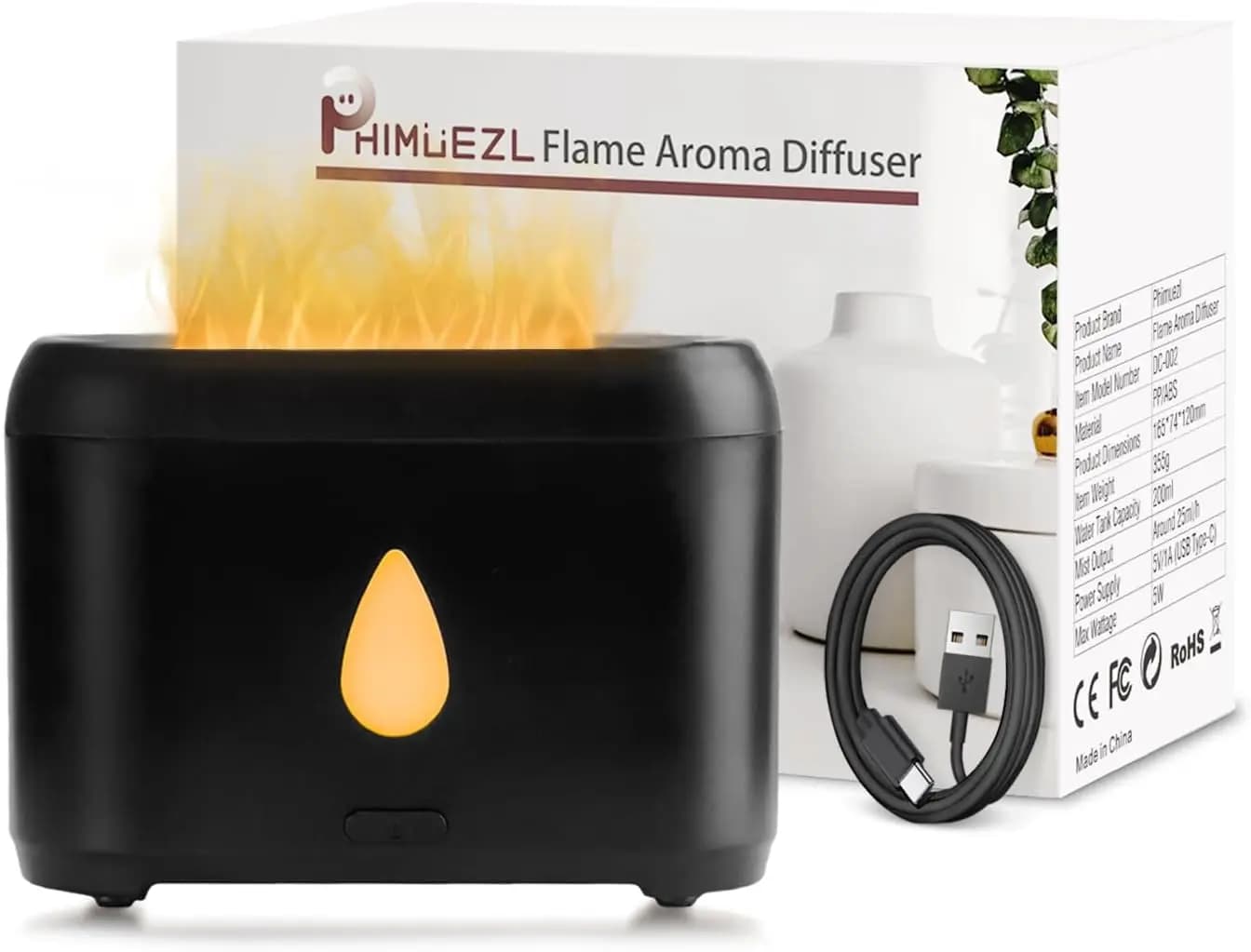 Diffusore di Aromi a Ultrasuoni da 200ml con Effetto Fiamma, Umidificatore a Nebbia Fredda, Spegnimento Automatico, Silenzioso per Casa, Ufficio, Camera da Letto, Regalo