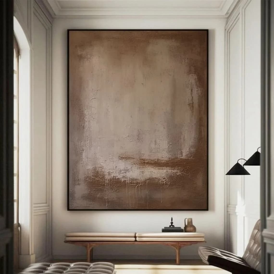 Brown Abstract Hand Painted Textured Painting Wabi Sabi Wall Art Gray Brown Minimalist Textured Canvas Boho Medieval Wall Decor