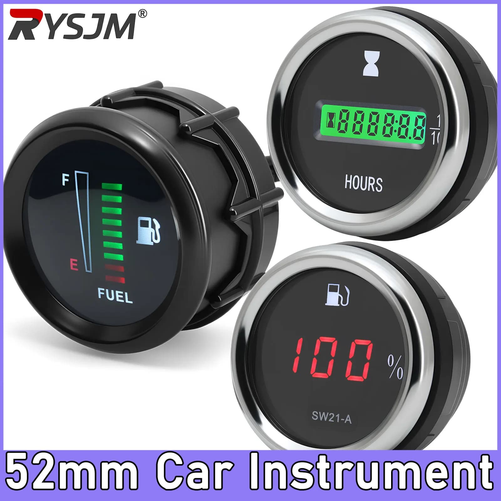 2" 52mm Car Motorcycle Fuel Gauge LED Fuel Level Moto Meter 240-33ohm 0-190ohm Gauge Oil Press Hours Water Temp Voltage