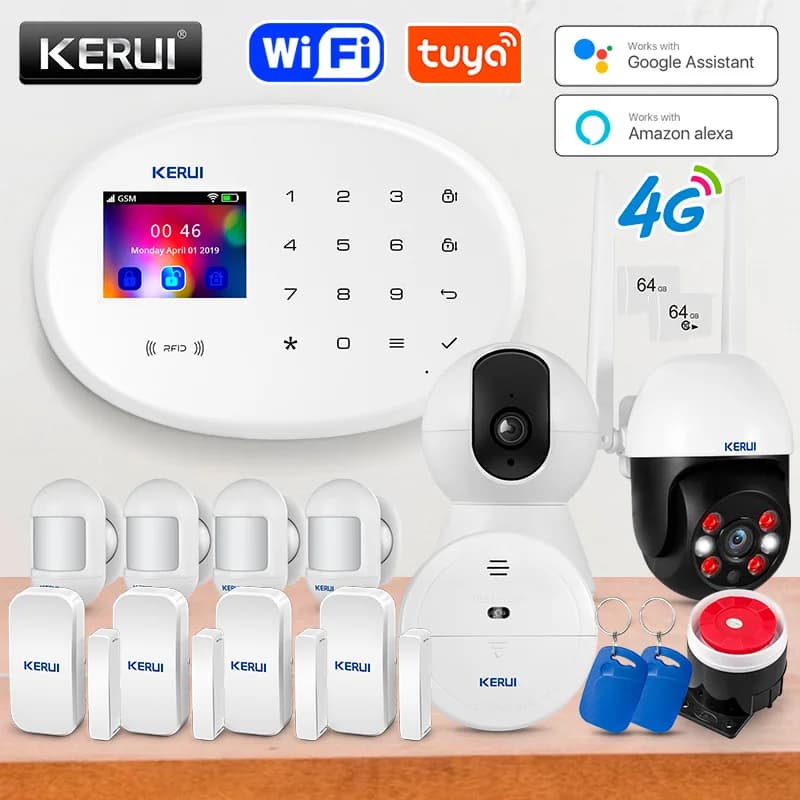 KERUI 4G Allarme di Sicurezza Domestica Tuya Sistema di Allarme Intelligente WIFI GSM RIFD APP di Controllo Remoto Touch Panel Antifurto PIR Sensore Porta W204