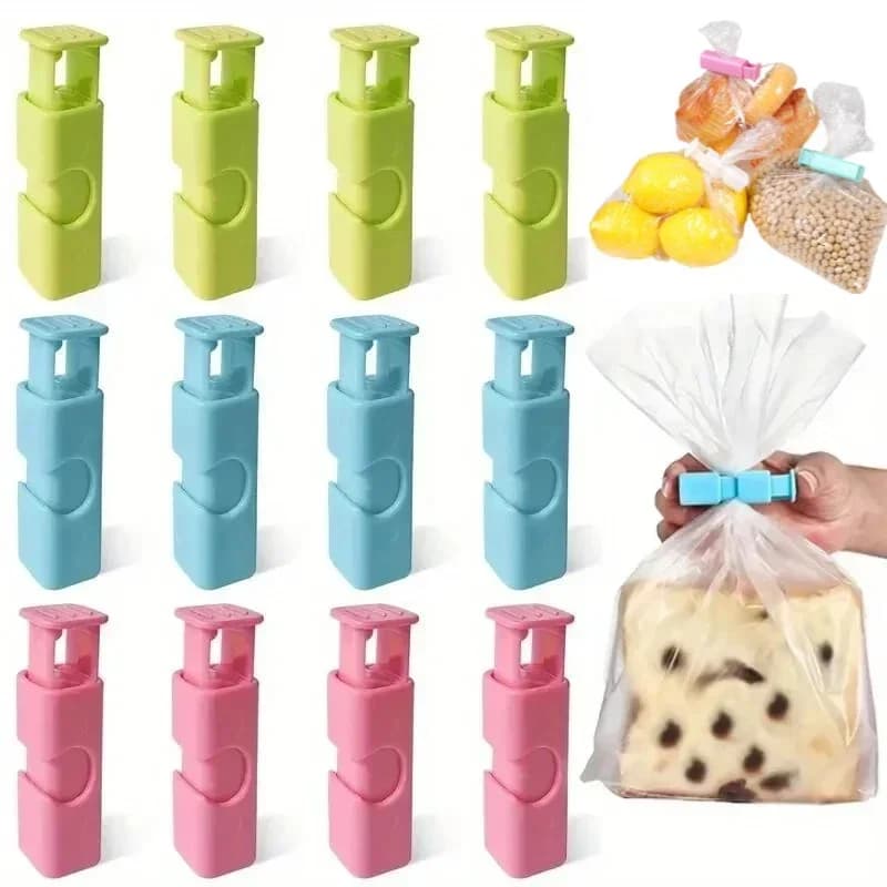 Clip per sacchetti alimentari riutilizzabili (confezione da 4) per sigillare snack, patatine e prodotti secchi per conservare la freschezza