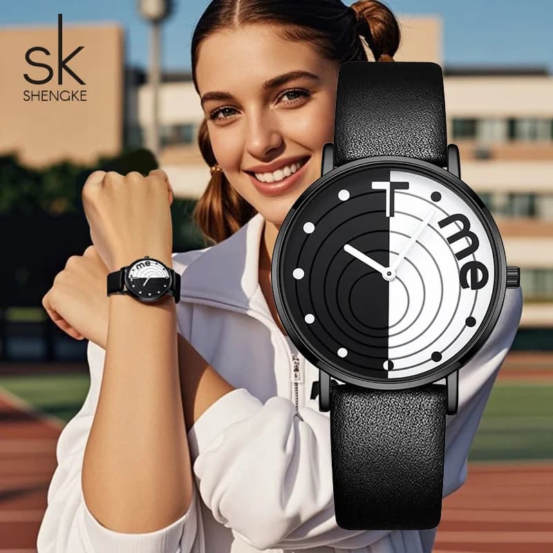New Stylish And Creative Leather Strap Watches For Men And Women; Fashionable Quartz Watches, Suitable For Both Genders.