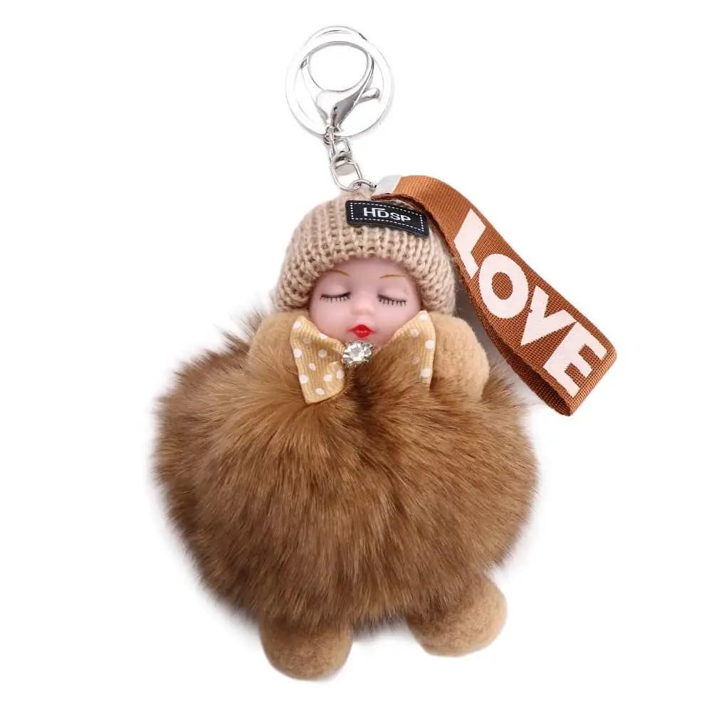 Ciondolo per Zaino Kawaii a Forma di Palla, Gioiello, Ciondolo per Borsa, Ciondolo a Forma di Bambino Dormiente, Portachiavi con Pompon, Portachiavi Soffice