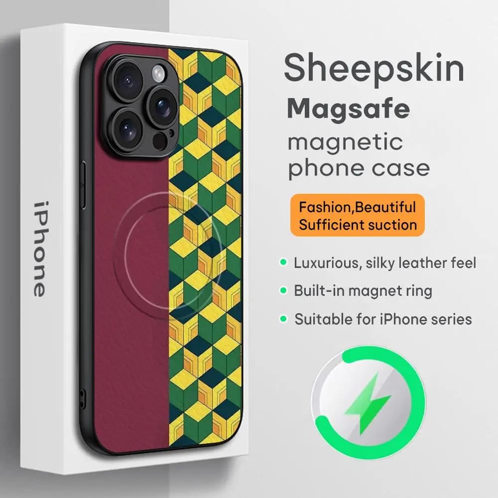 Custodia per telefono con design artistico in costume Demon Slayer per iPhone 16 15 14 13 12 11 Plus Pro Max Pelle di pecora Magsafe di lusso di fascia alta