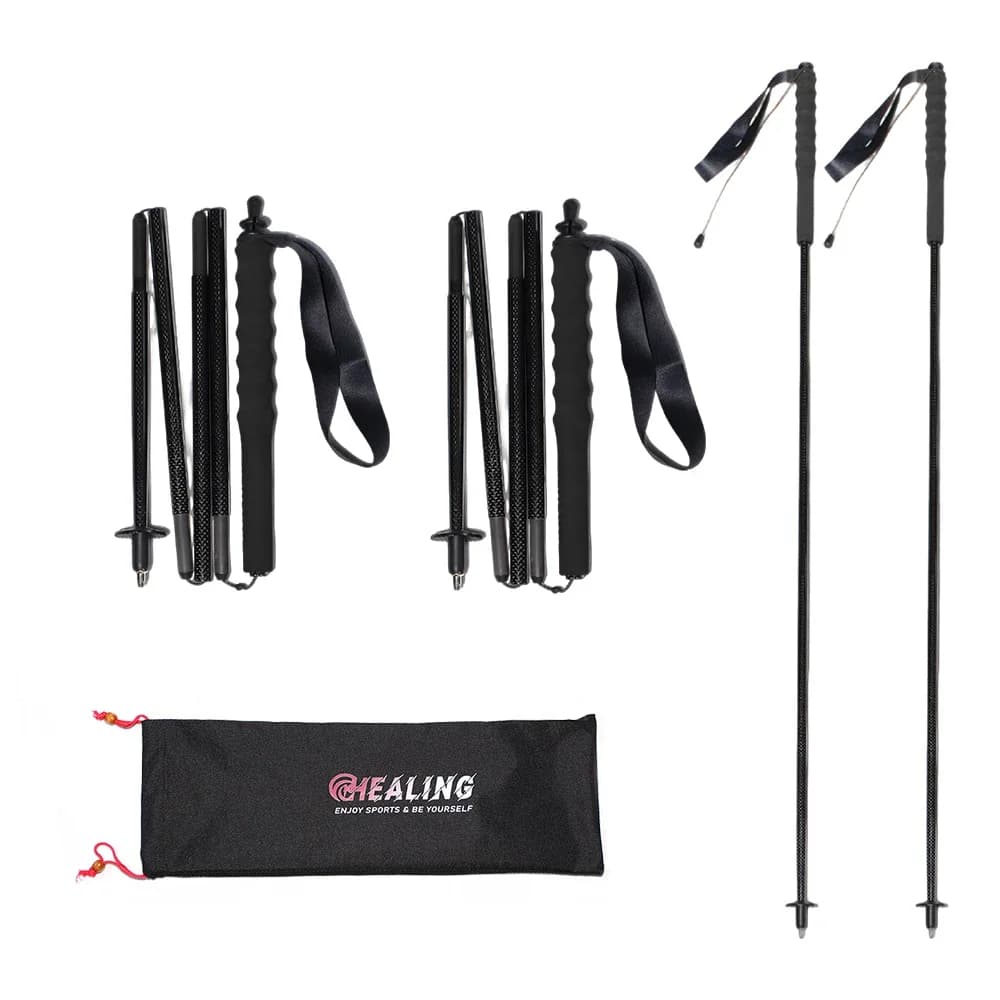 OKHEALING Portable 5-Section Carbon Fiber Trekking Pole Lightweight Modern Folding Hiking Stick with EVA Handle