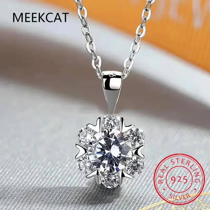 Collana con ciondolo a forma di freccia a forma di cuore Moissanite con taglio brillante rotondo da 1 carato Collana con fiocco di neve in argento 925 con diamanti e pietre preziose Colar