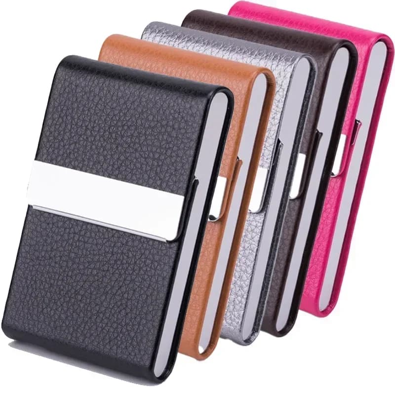 Men Postcard Box Business Multifunction Card Holder Case PU Leather Metal Pocket Holder with Magnetic Shut Cigarette Wallet Case