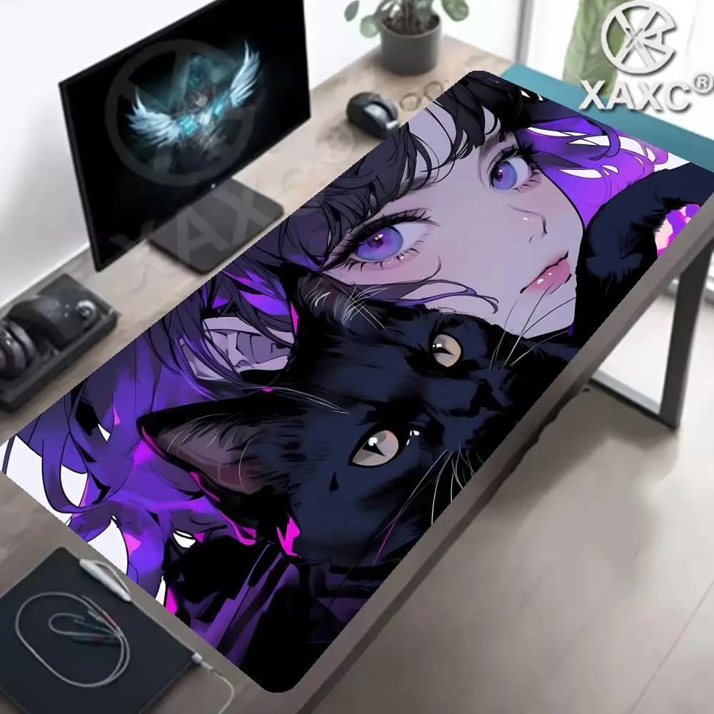 XAXC PC Purple Anime Girl Gamer Mousepad Laptop Computer Keyboard Accessories Mouse Mat Rug Extended Desk Mats