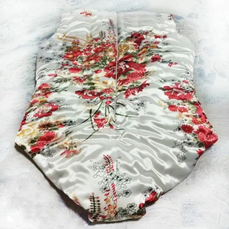Sexy Men's Back Zipper Simulation Silk Bodysuit Vest Shorts Silky Soft Printed Filled Cotton Puffy Warm Sleeveless Vest Shorts