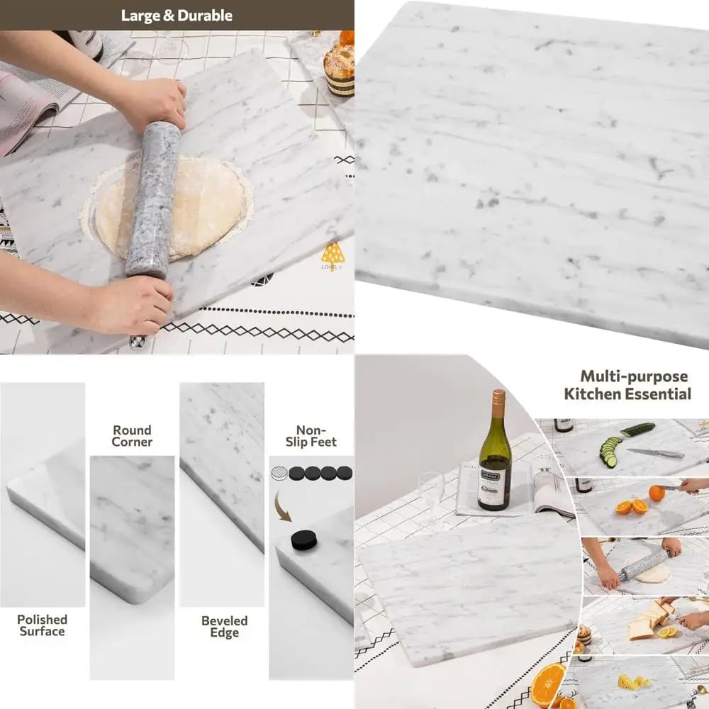 Kitchen marble cutter, 16x20 inches, anti-slip, ideal for baking, cheese, charcuterie, chocolate, white with gray veins
