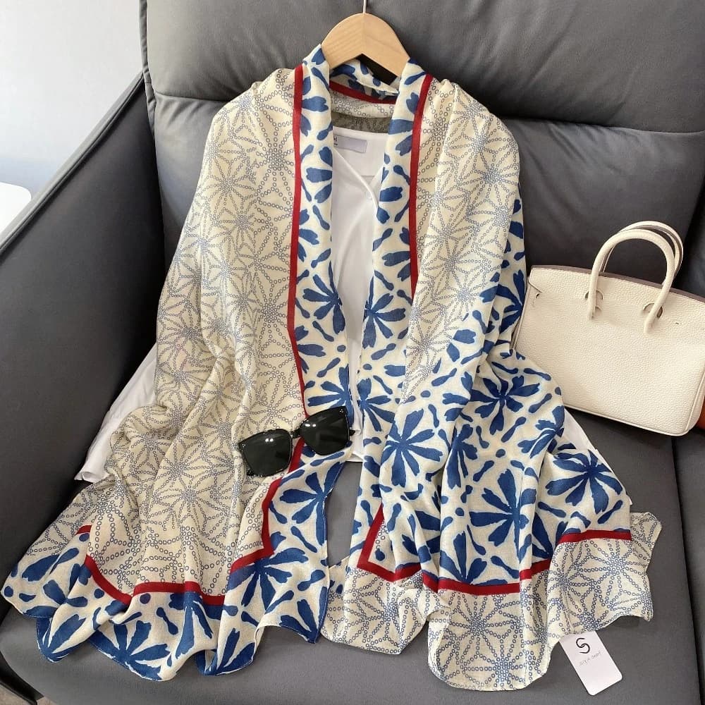 Spring Breathable Silk Long Scarf, Ethnic Style, Absorbent, Quick Drying Cotton, with Great Reason, for the Beach