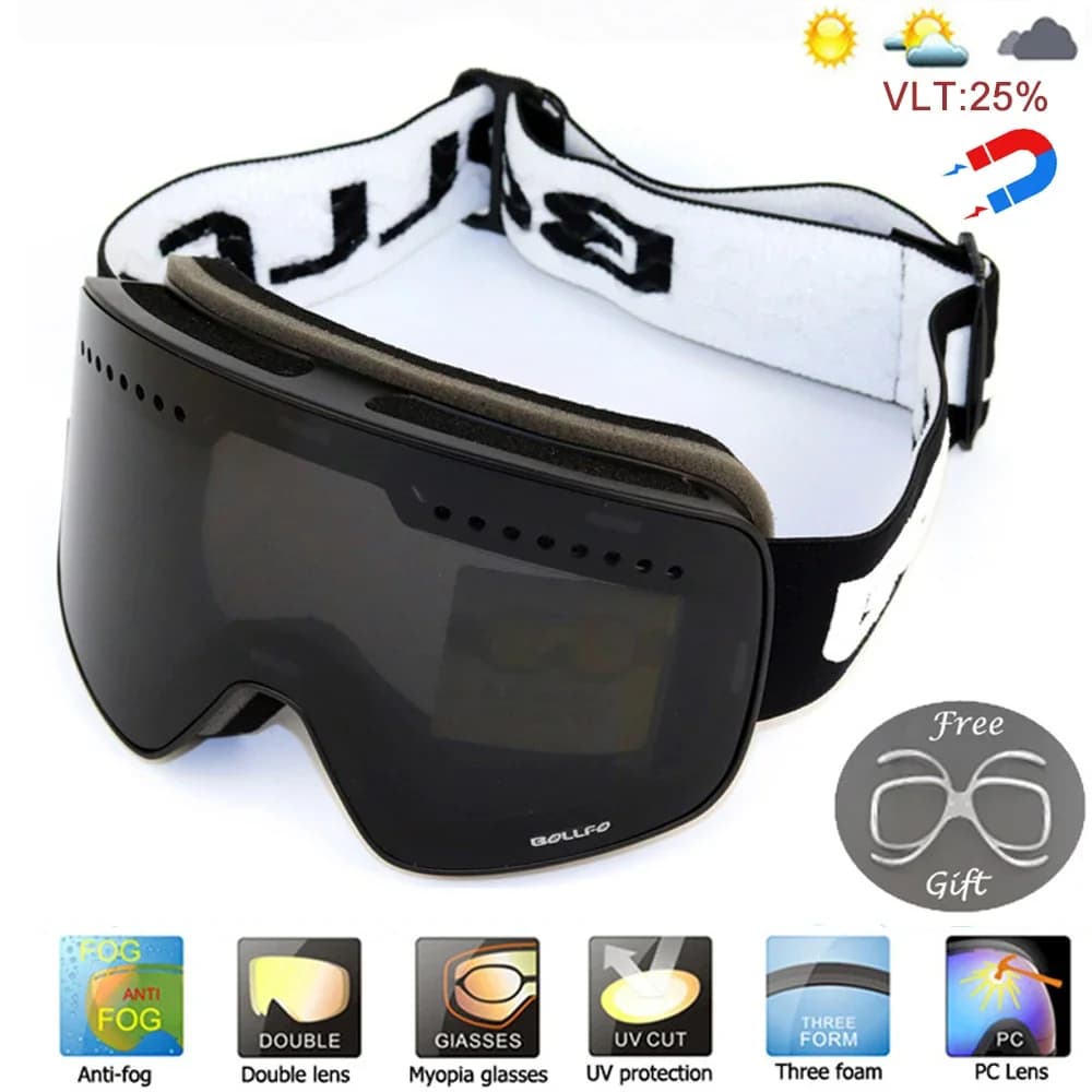 Occhiali da sci magnetici per sci Occhiali da alpinismo con doppia lente UV400 Occhiali da snowboard antiappannamento Uomo Donna Maschera da motoslitta
