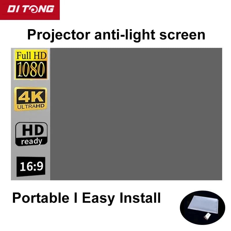 DITONG Schermo per proiettore portatile Tenda semplice Anti-luce Schermi per proiezione da 72/100 pollici per proiettore per ufficio domestico all'aperto