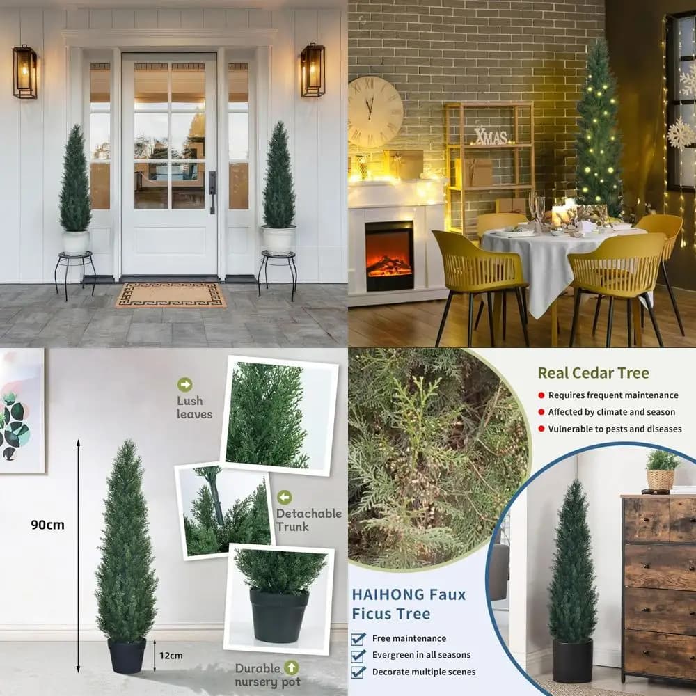 2 Set di Alberi di Bosso Topiario da 90 cm - Piante Artificiali in Vaso per Decorazioni da Giardino Interno ed Esterno