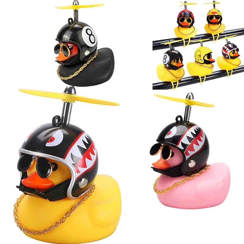 Car Anatra with helmet Broken Wind Pendant Small Yellow Duck Motor Helmet for Road Bike Accessories for cycling without lights