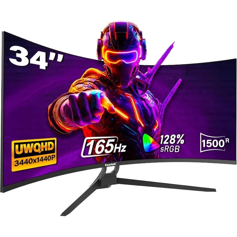 Monitor da gioco curvo ultra ampio da 34 pollici, schermo per PC 1500R 165 Hz UWQHD 4K, schermo per computer curvo con FreeSync, supporto per montaggio a parete