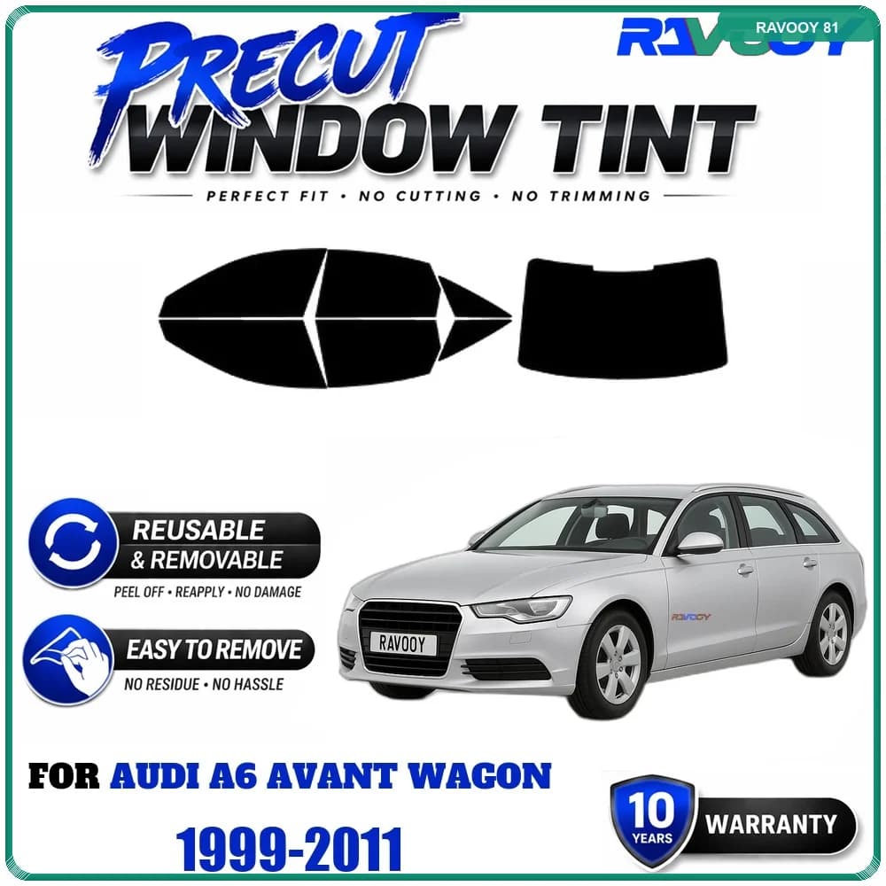 RAVOOY Precut Window Tint, Reusable Removable EPU Film, Custom Fit for Audi A6 Avant Wagon 1999-2011, UV Heat Protection