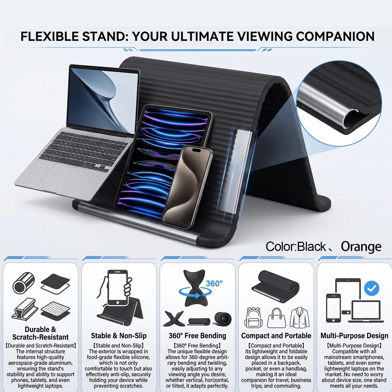 Creative Silicone Phone Stand Flexible Desk Tablet Laptop Lazy Holder for Office Travel - Foldable Desk Accessory