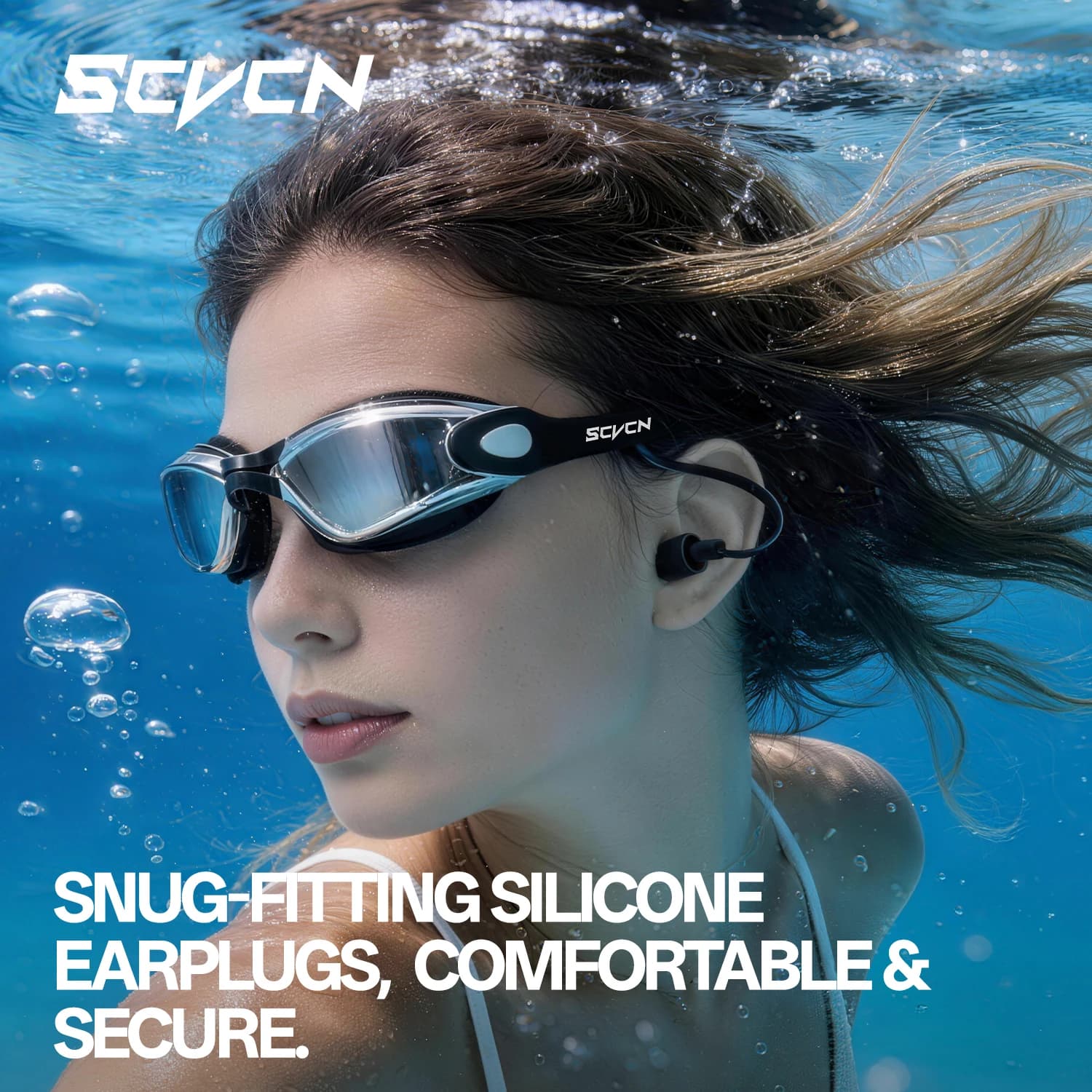 Swimwear Earrings Scvcn with Small Mounting, Professional Waterproof Glasses for Underwater Sports with Eyelets