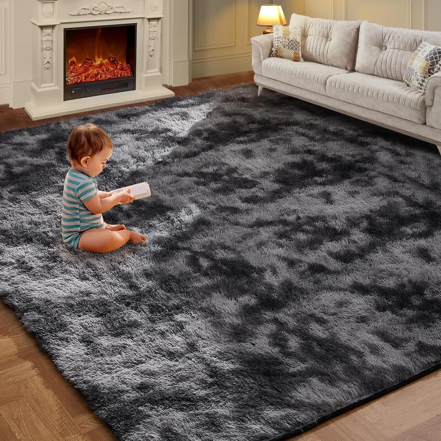 VIKAMA Tie-Dye Plush Mat Living Room Decoration Soft and soft Home Mat Children's room Anti-slip creepy blanket for children
