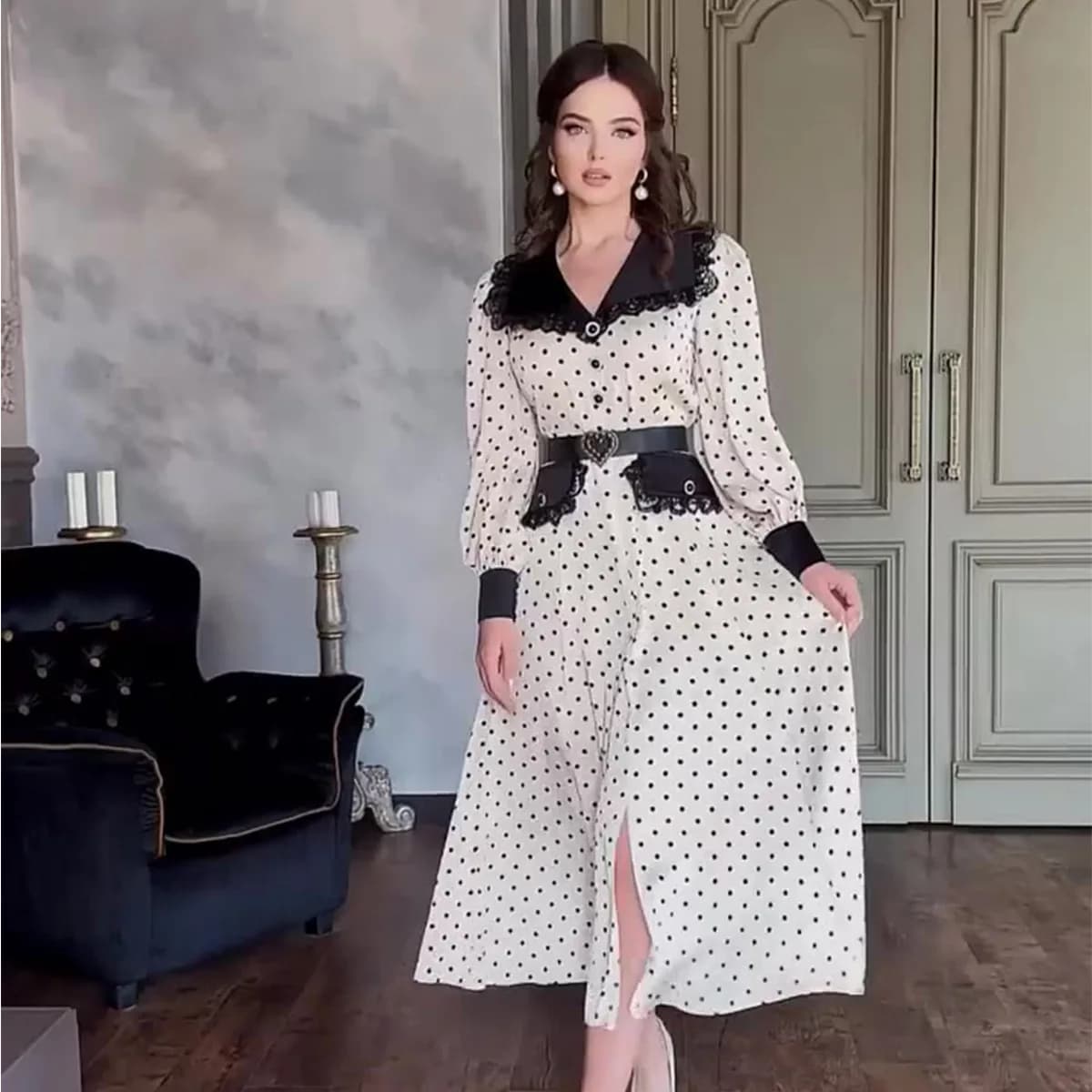 Eid abiti musulmani donne vestito con stampa a pois pizzo giuntura abito lungo Jalabiya Ramadan marocco Dubai caftano arabo Islam Abaya