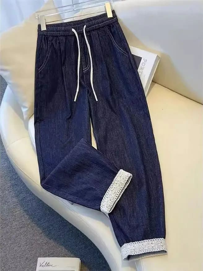 Jeans Plus Size with Lace and Neck Edge, Harem Men's Pants with Life Elastic, Urban Casual Style, Resistent and Long Life