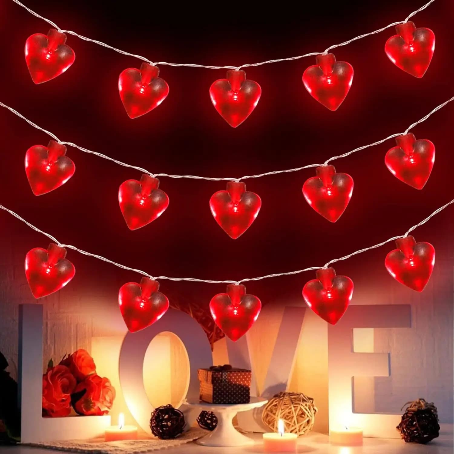 10/20 LED a forma di cuore luci della stringa cuore d'amore lucine ghirlanda per la cerimonia nuziale San Valentino decorazione della festa lampada regalo di San Valentino