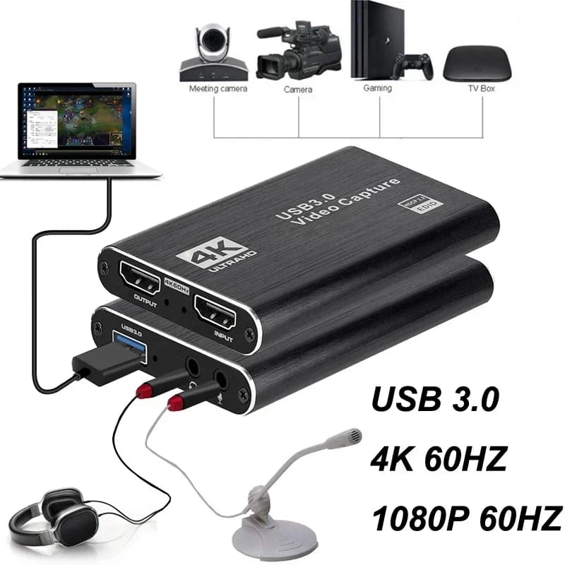 Scheda di acquisizione video USB3.0 4K 60hz Loop Mic USB 2.0 1080P HDMI Registrazione audio video per PS4 Gioco TV Box Fotocamera PC Streaming live