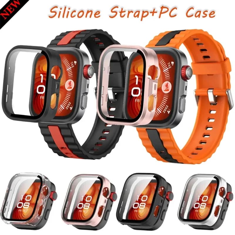 Cinturino Sportivo in Silicone + Custodia in PC per Huawei Watch Fit 3/Fit 4 Pro, Braccialetto per Huawei Watch Fit 4, Accessori Protettivi per Orologio