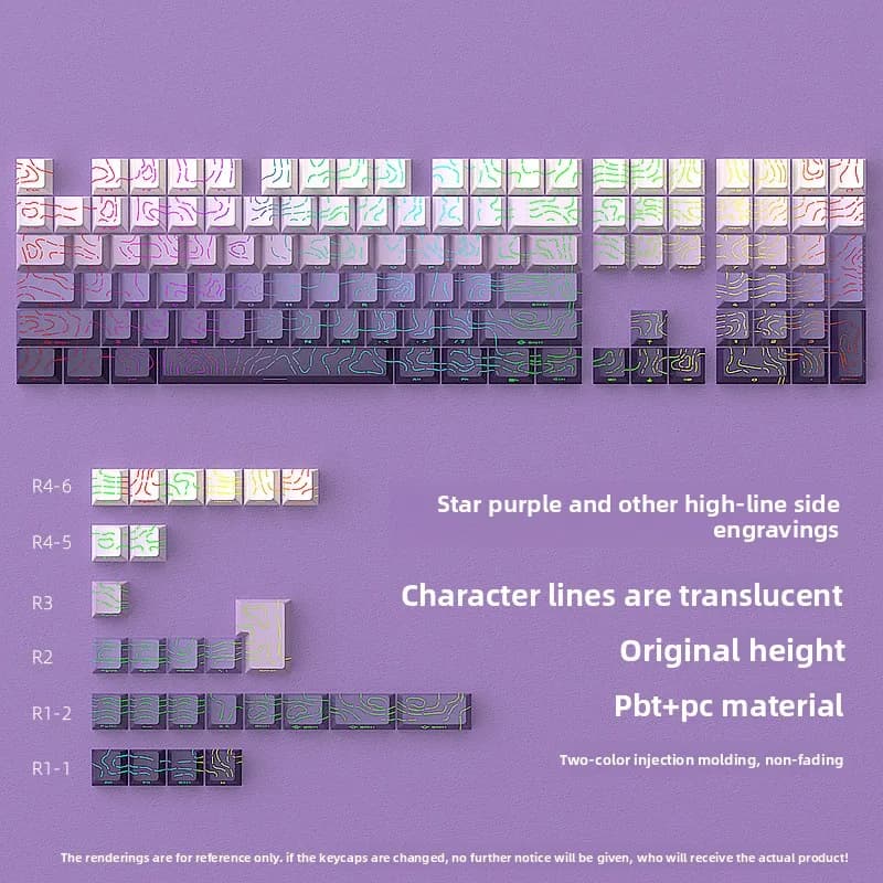 2025 Star Purple Contour 4.0 Keycaps OEM Height 135 Double-Color Small Full Set Crack Luminous For Gaming MX Mechanical Keyboard