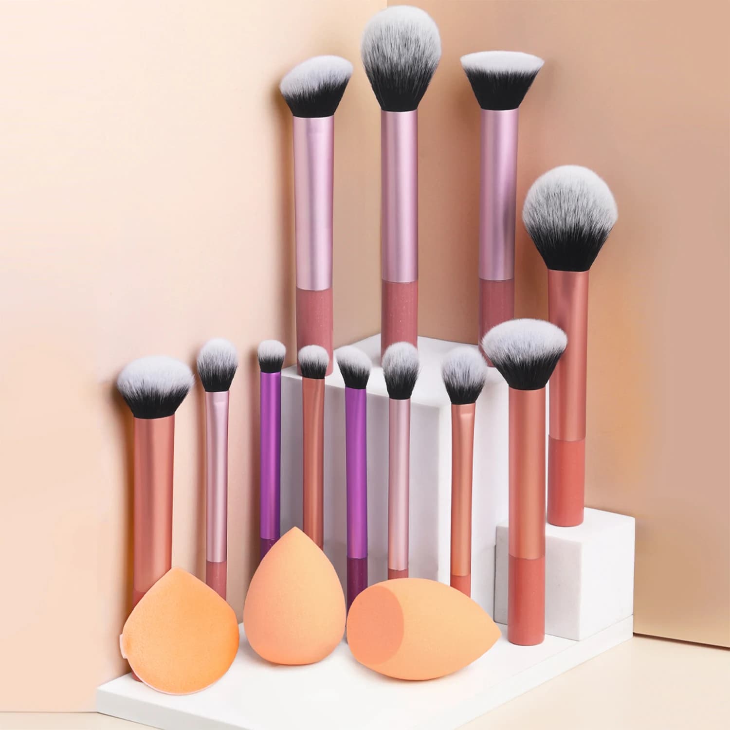 Make-up brush set, 12 simple plastic pieces, two beauty eggs styles and make-up brush multifunctional make-up brush for Dresden
