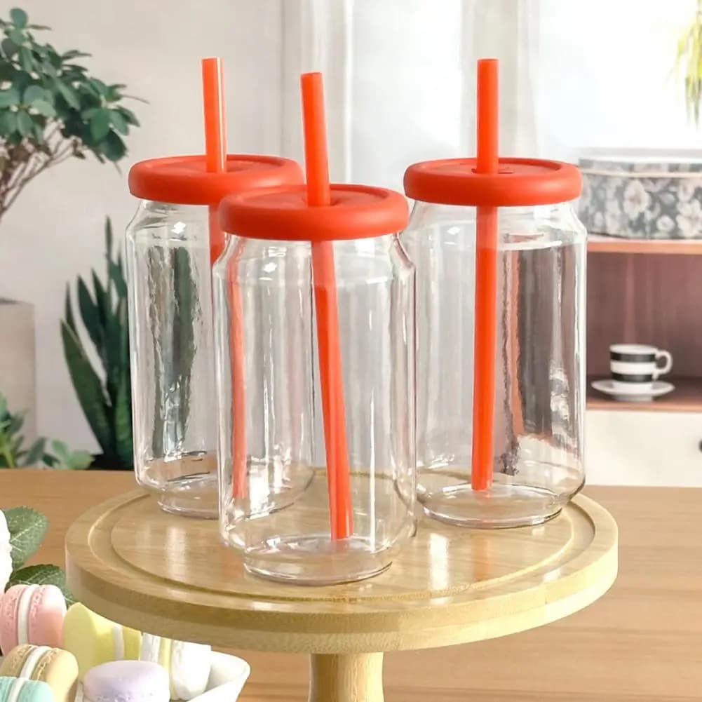 Bicchiere da Birra in Plastica con Coperchio, Tazza a Forma di Lattina in Tritan con Coperchio in Silicone, 12oz, Bicchiere Portatile Riutilizzabile per Bevande