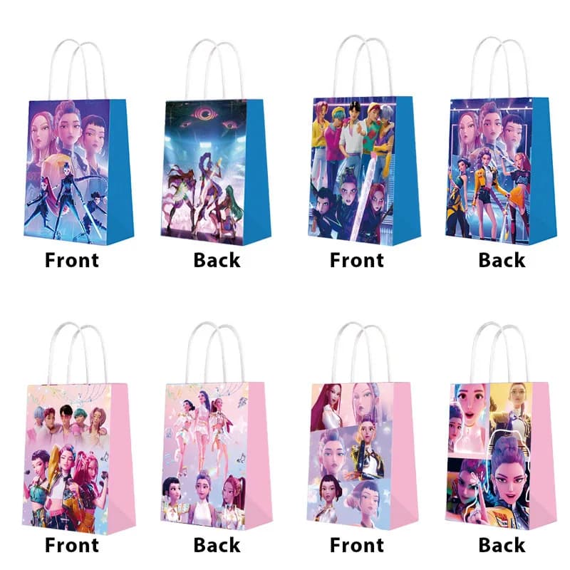 12 sacchetti regalo in carta con manici, con simpatici personaggi dei cartoni animati e K-pop, sacchetti sigillati per caramelle e piccoli regali per feste e vacanze
