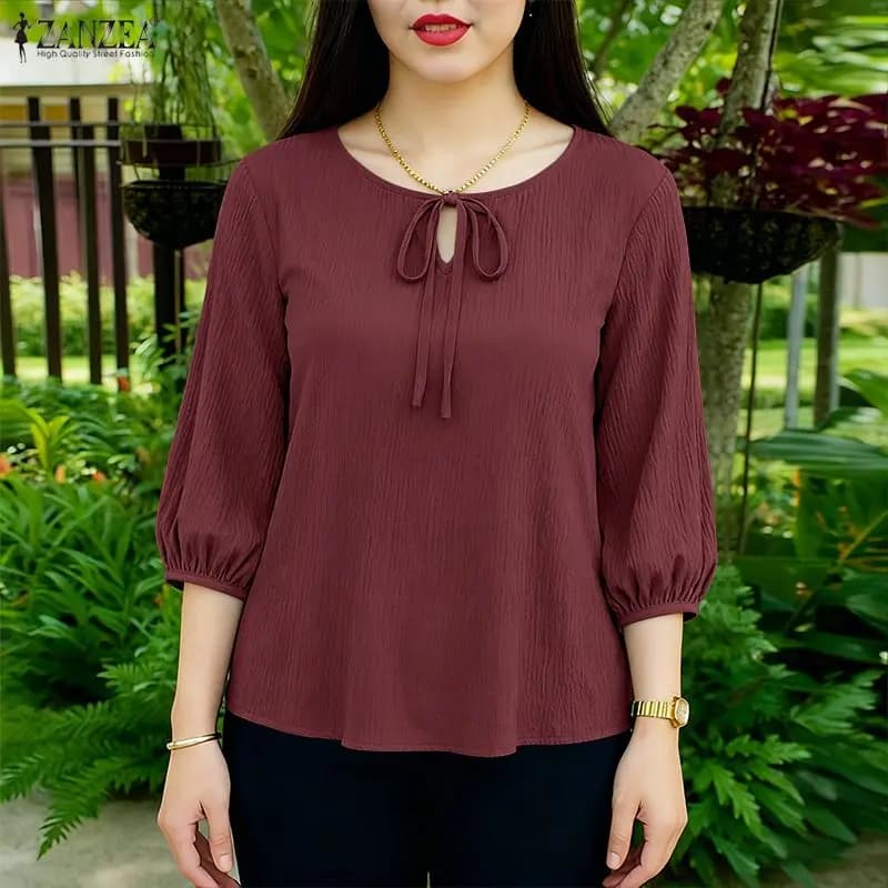 ZANZEA 2026 Elegant Holiday Shirt, Women's Summer Spring Top, Elegant Tunica with 3/4 Smurf Sleeves, Female Unit Shirt