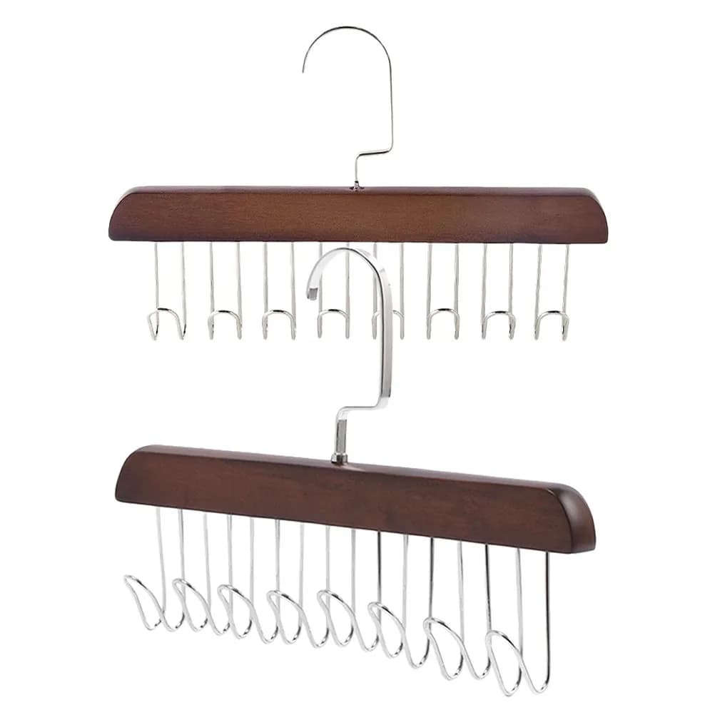 2Pcs Vintage Style Wooden Hanger with 8 Hooks for Closet Organization Scarves Ties Belts Leggings Tank Tops Space Saver