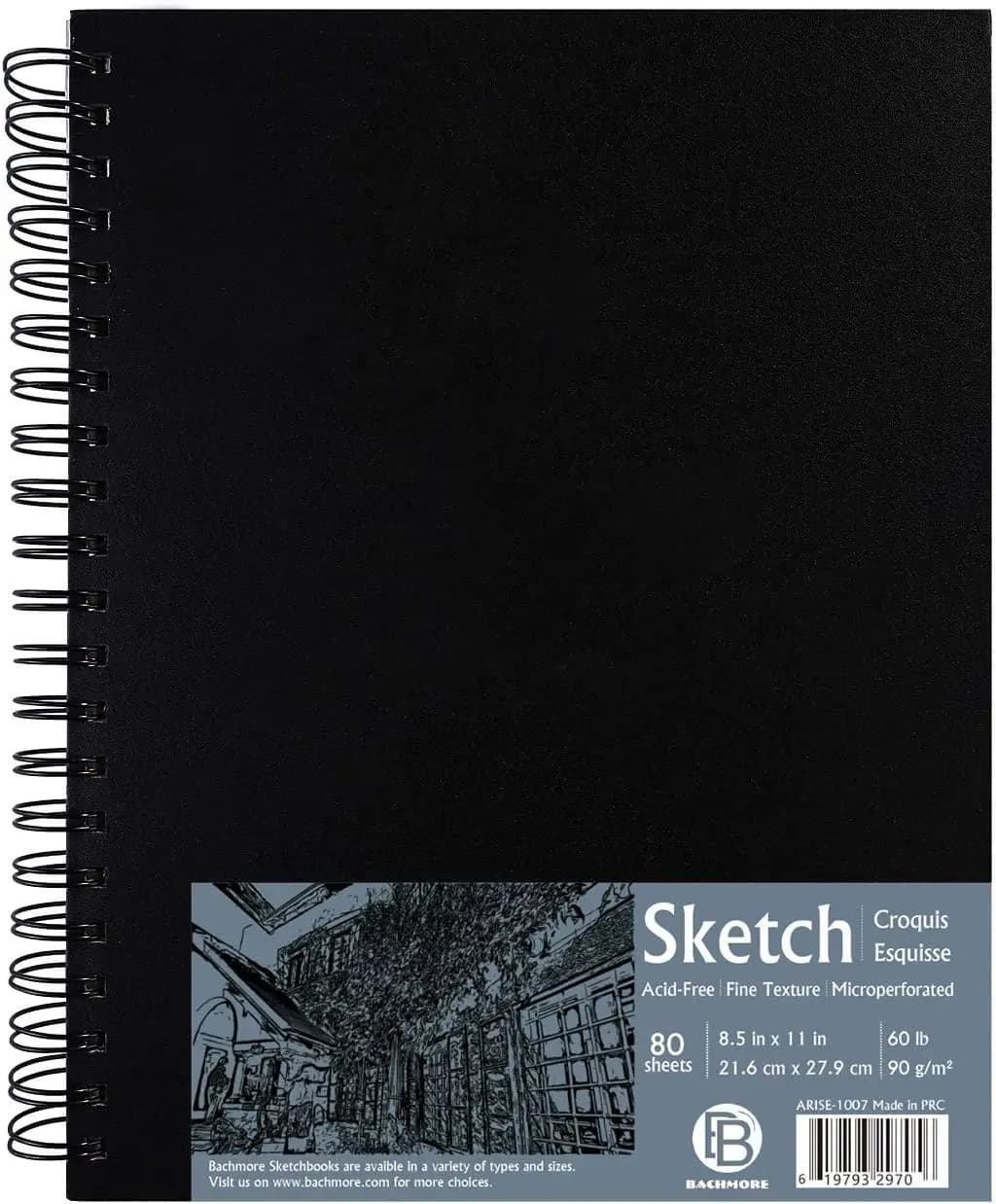 Hardbound Sketchbook 8.5x11, Left Spiral Sketch Pad with Perforated Acid Free Paper for Artists