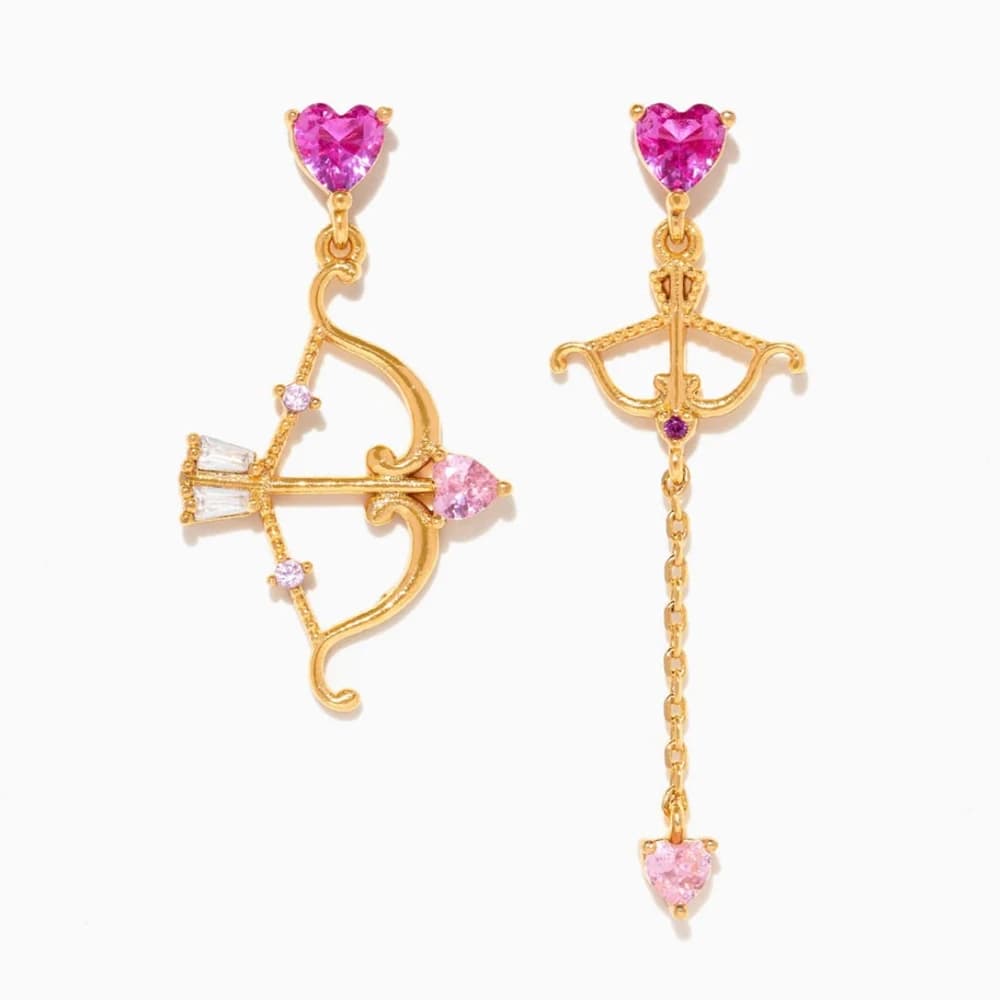 Orecchini asimmetrici Nuovo squisito zircone rosa Amore Cuore Freccia Orecchini pendenti Temperamento moda Gioielli da donna eleganti