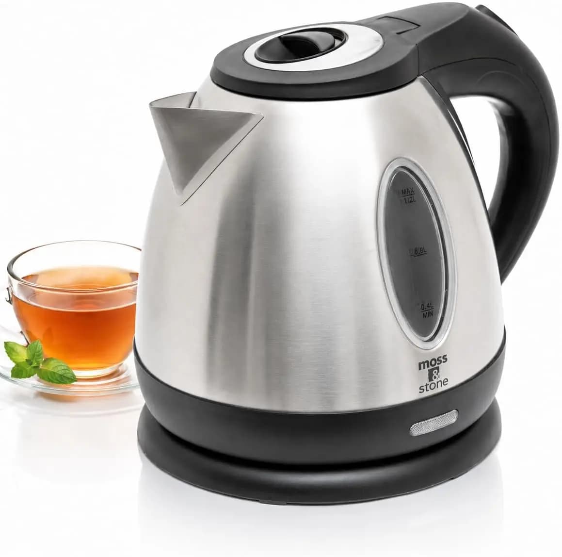 Torvani Store Moss & Stone 1.2L Stainless Steel Small Electric Kettle, Cordless 1500w Fast Boiling Pot, Portable Hot Water Electric Tea Kettle With Boil Dry Protection & Auto Shut-Off