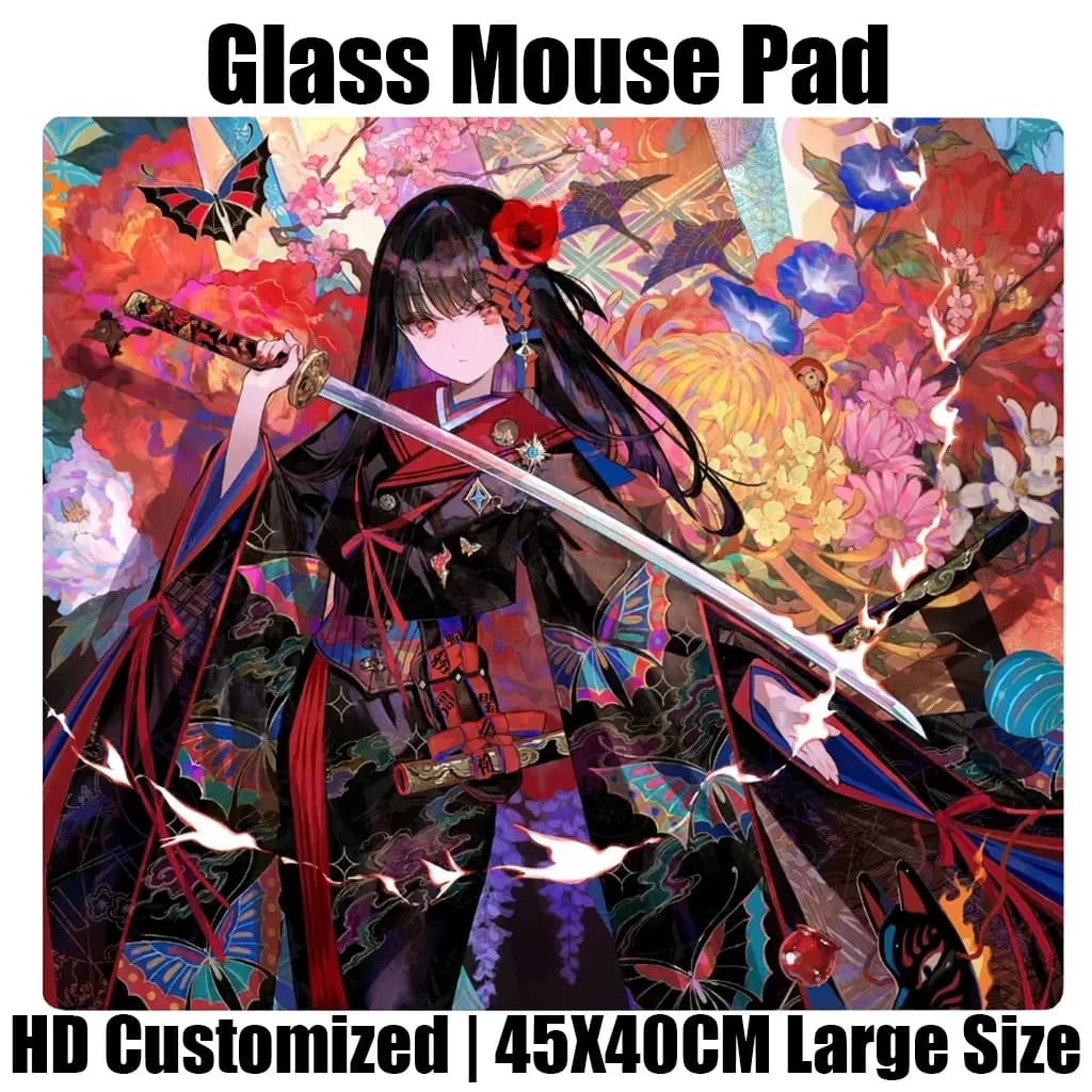 Japanese Anime Flower Girl Glass Mouse Pad Gaming Reproduced Upgrade Coated Smooth Surface Custom Gamer FPS Gaming Desk Mat