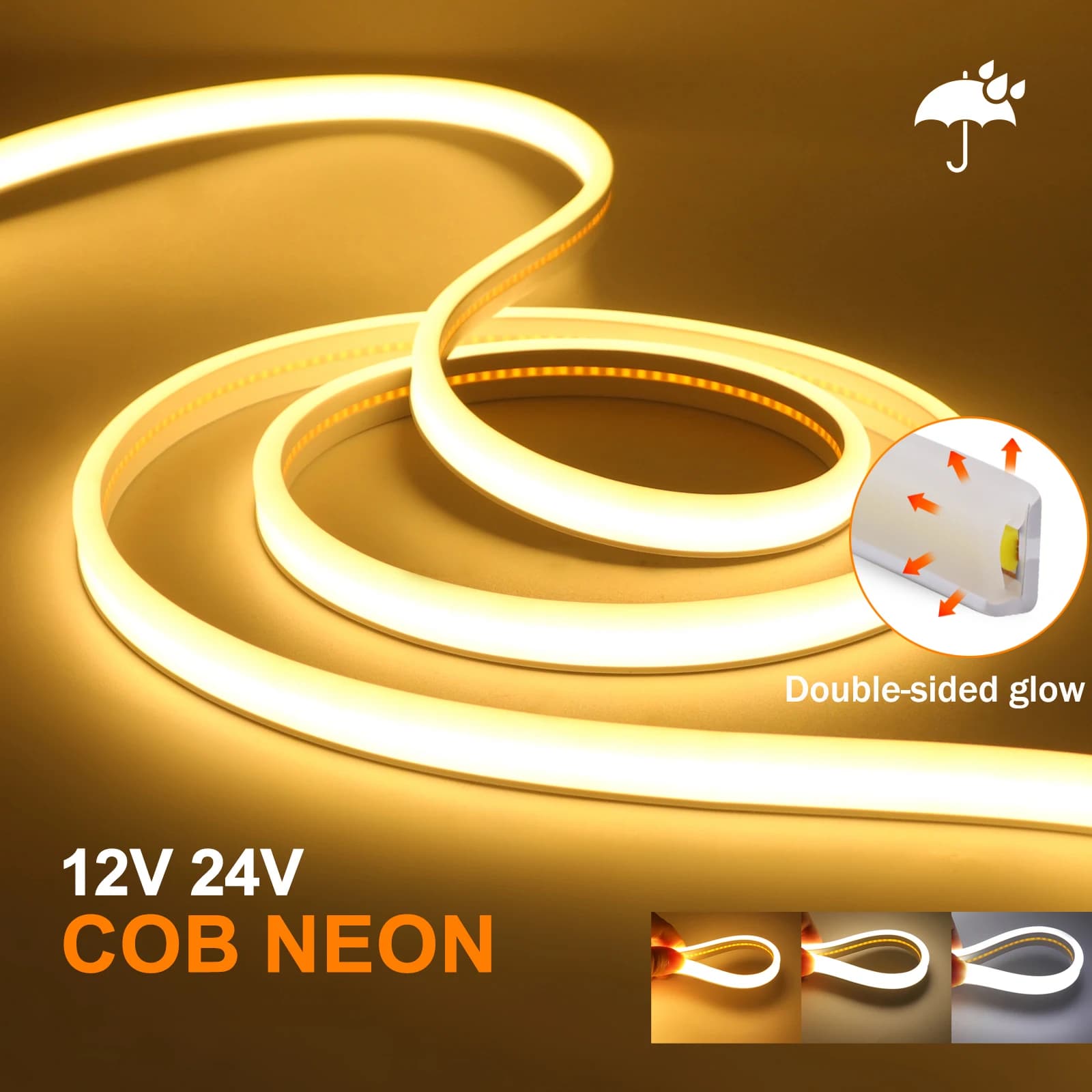 LED Strip COB Neon Light 12V 24V anteriore + Side Glow flessibile COB LED Tape 320LED luce lineare ad alta densità nastro LED impermeabile