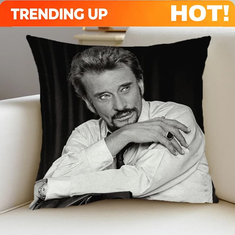 Customize 1pc Classic French Vocalist Johnny Black And White Patterned Pillowcase, Soft And Skin-Friendly Sofa Cushion Cover, Su