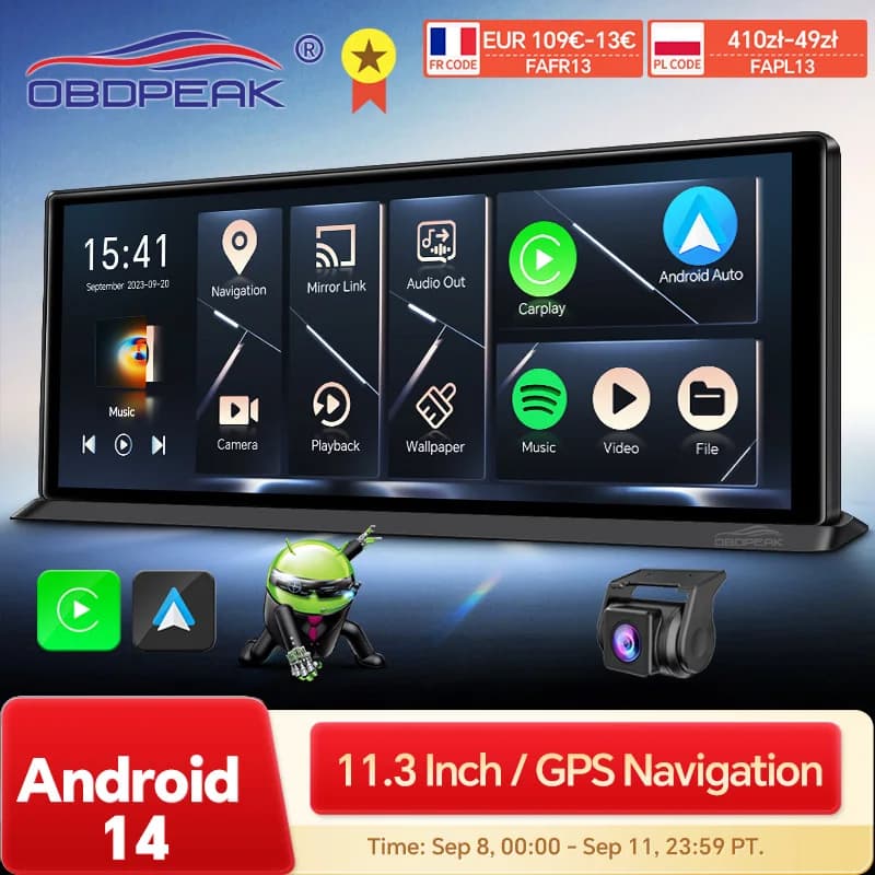K60 Pro 11.3 "4G + 64G WIFI Android 14 AI GPS Navigation Screen Carplay Android AUTO 1080P Dash Cam Rearview Mirror Video Recorder