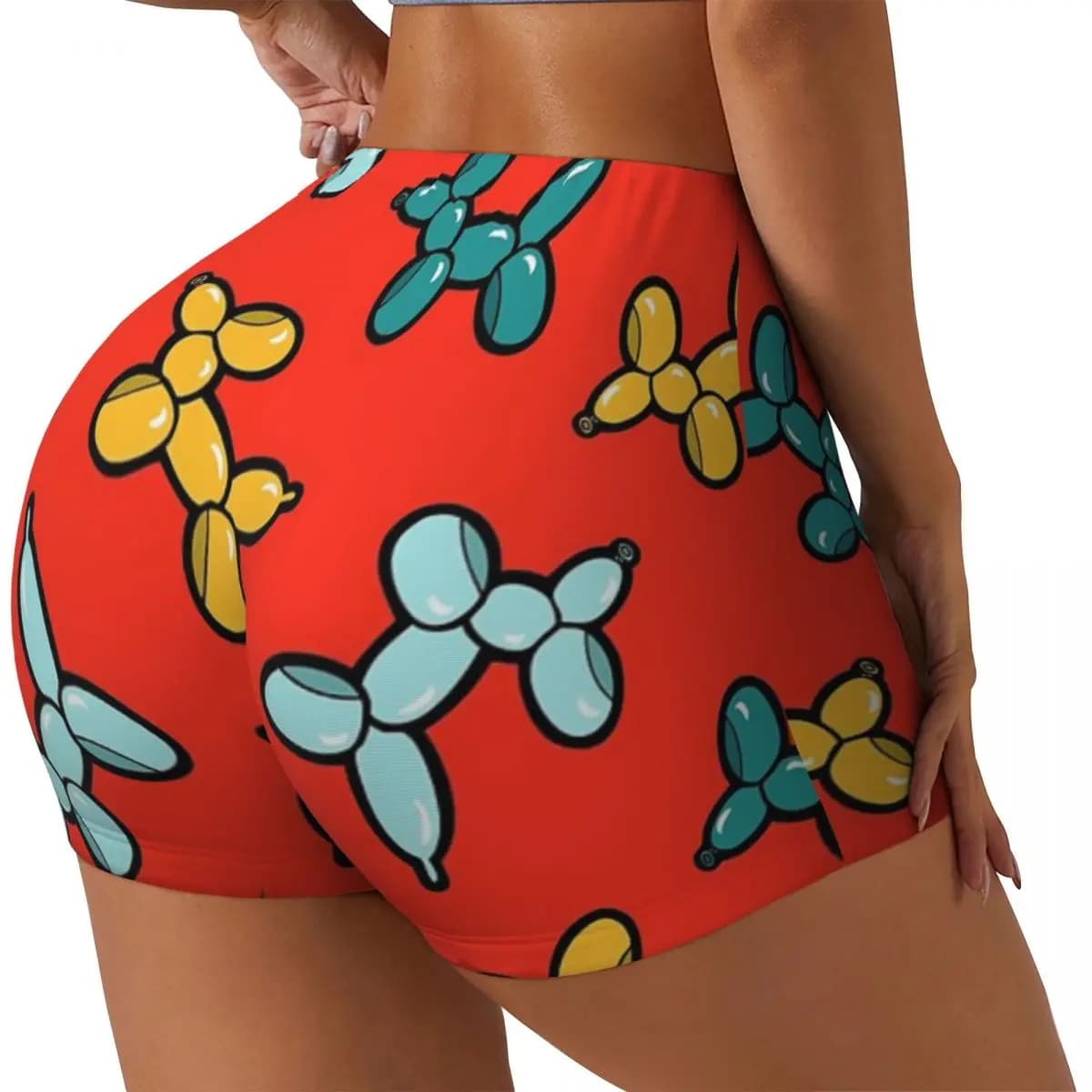 Custom model of animal dogs with balloon racing shorts for training in red women's gym Yoga shorts for athletic volleyball bikers