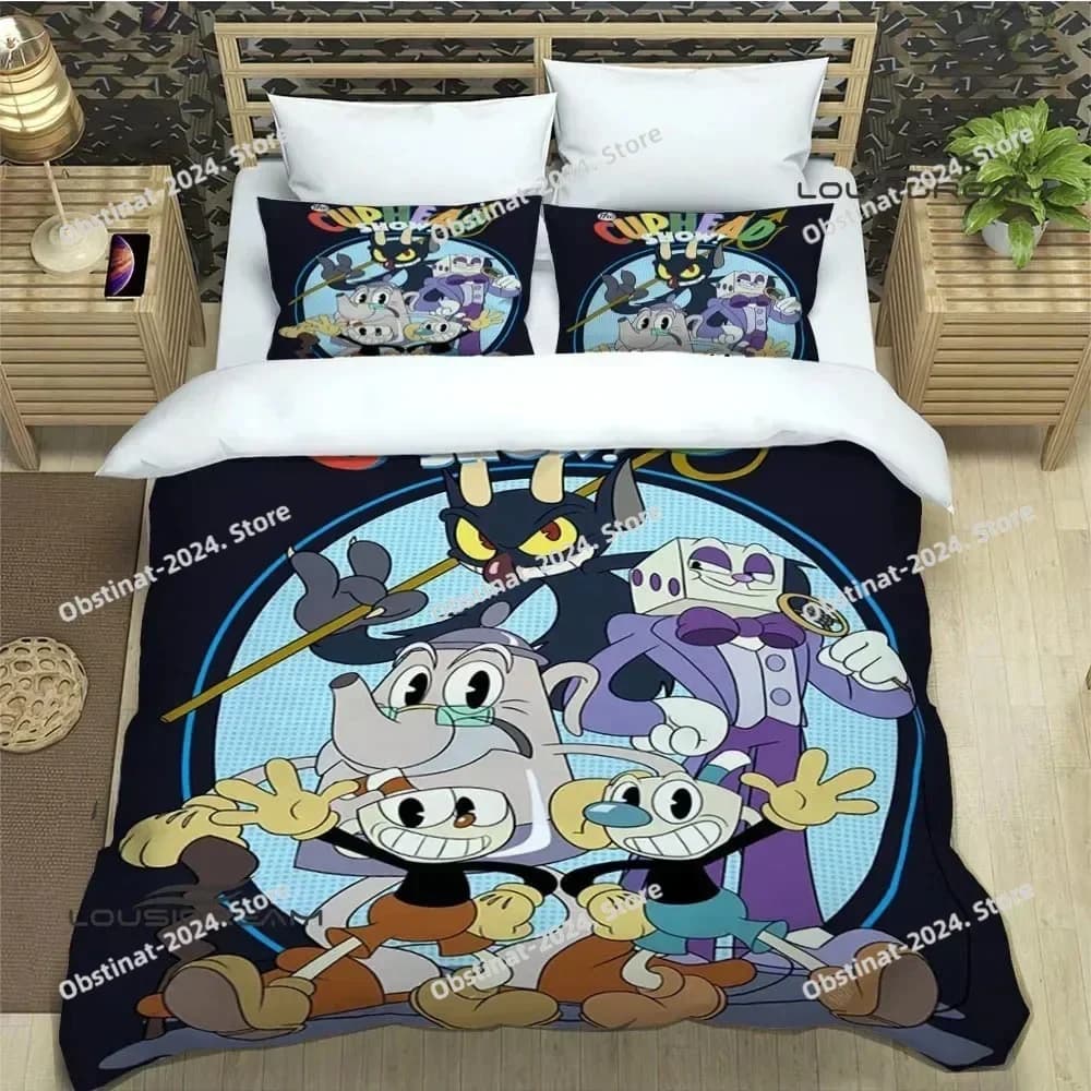 2025 Cuphead Cartoon Set biancheria da letto Stampato singolo Piumino Trapunta Copripiumino Federa Set da 3 pezzi Bambini Taglia adulto