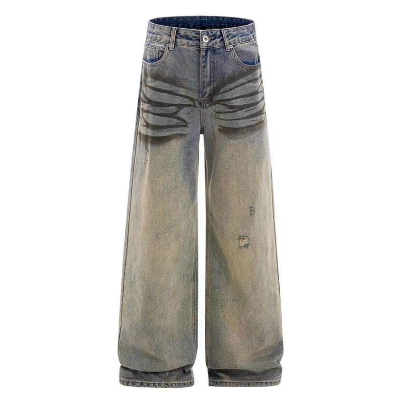 Jeans Americani Vintage Lavati, Gamba Larga e Dritta, Jeans Pesanti Stile Street, Pantaloni a Gamba Larga, Jeans Casual di Tendenza