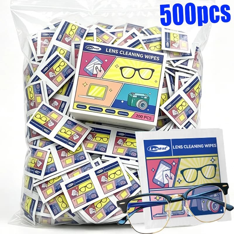 10/500pcs Disposable Glass Cleaning Lens Wipes Sunglasses Mobile Phone Screen Wipes Pre-Moistened Anti-fog Wrapped Stripes